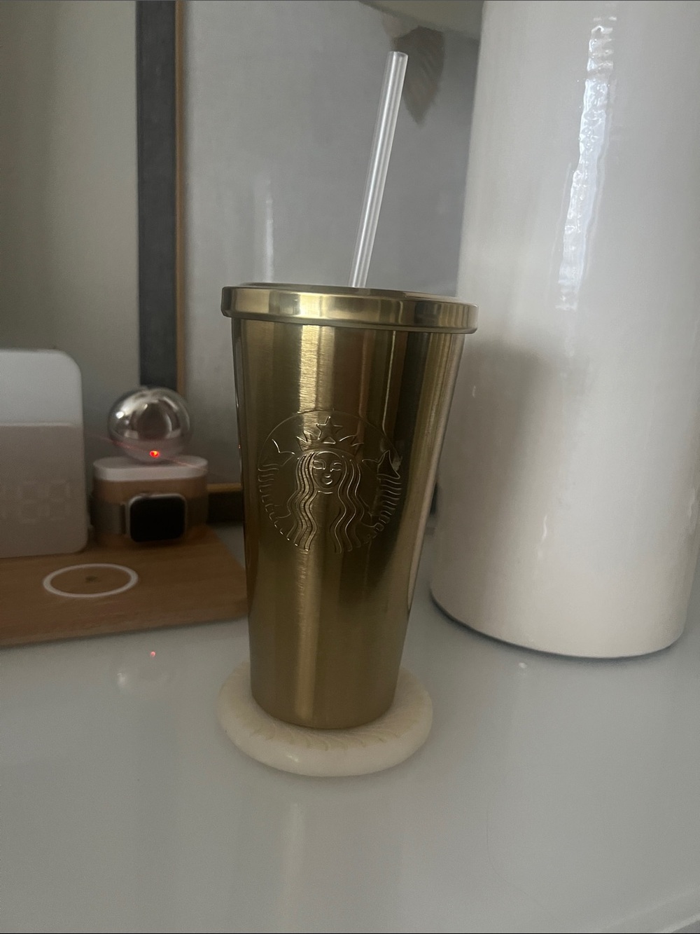 Starbucks 2014 Gold Stainless Steel Tumbler with Clear Straw